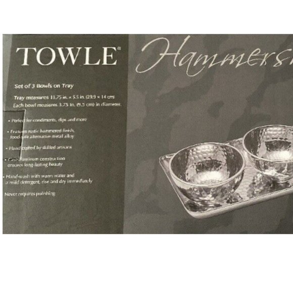 Towle Hammersmith Set of 3 Bowls with Tray Food Safe Silver Cast Aluminum (NEW) - Picture 2 of 3
